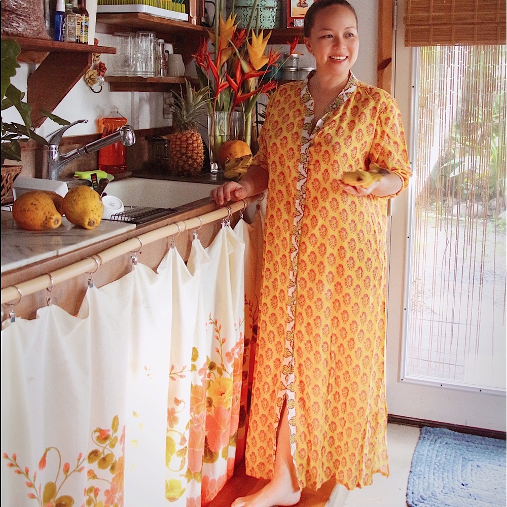 100% Cotton Blockprint Shirtdress Duster Model is 5'5 Handmade in India. OOAK